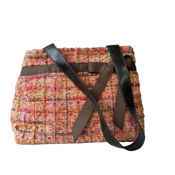 B's Bags Multicolor Woven Tweed Purse w/ Brown Bow - Picture 1 of 12
